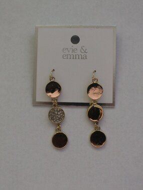 Evie & Emma Gold Tone Triple Disc Crystal Accent Dangle Earrings
